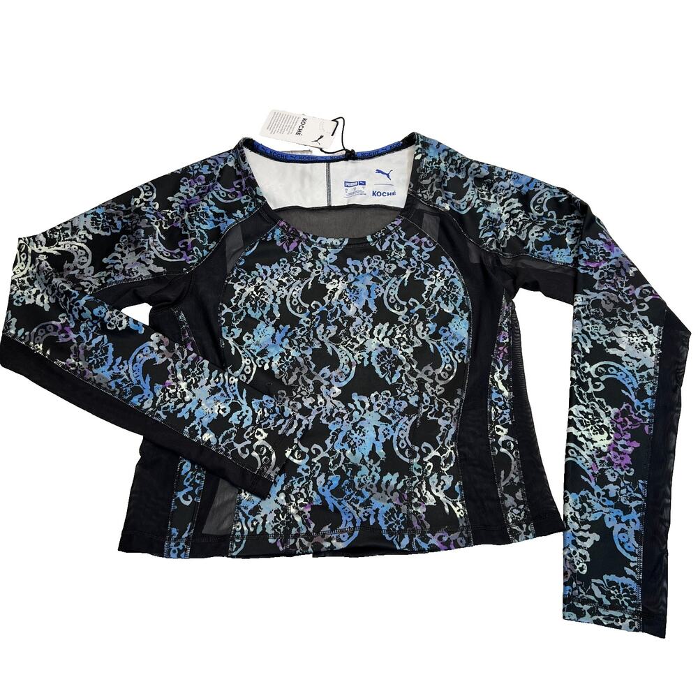 Puma Koche Woman Long Sleeve Athletic Shirt Sheer Panels Legion Blue, Sz L
